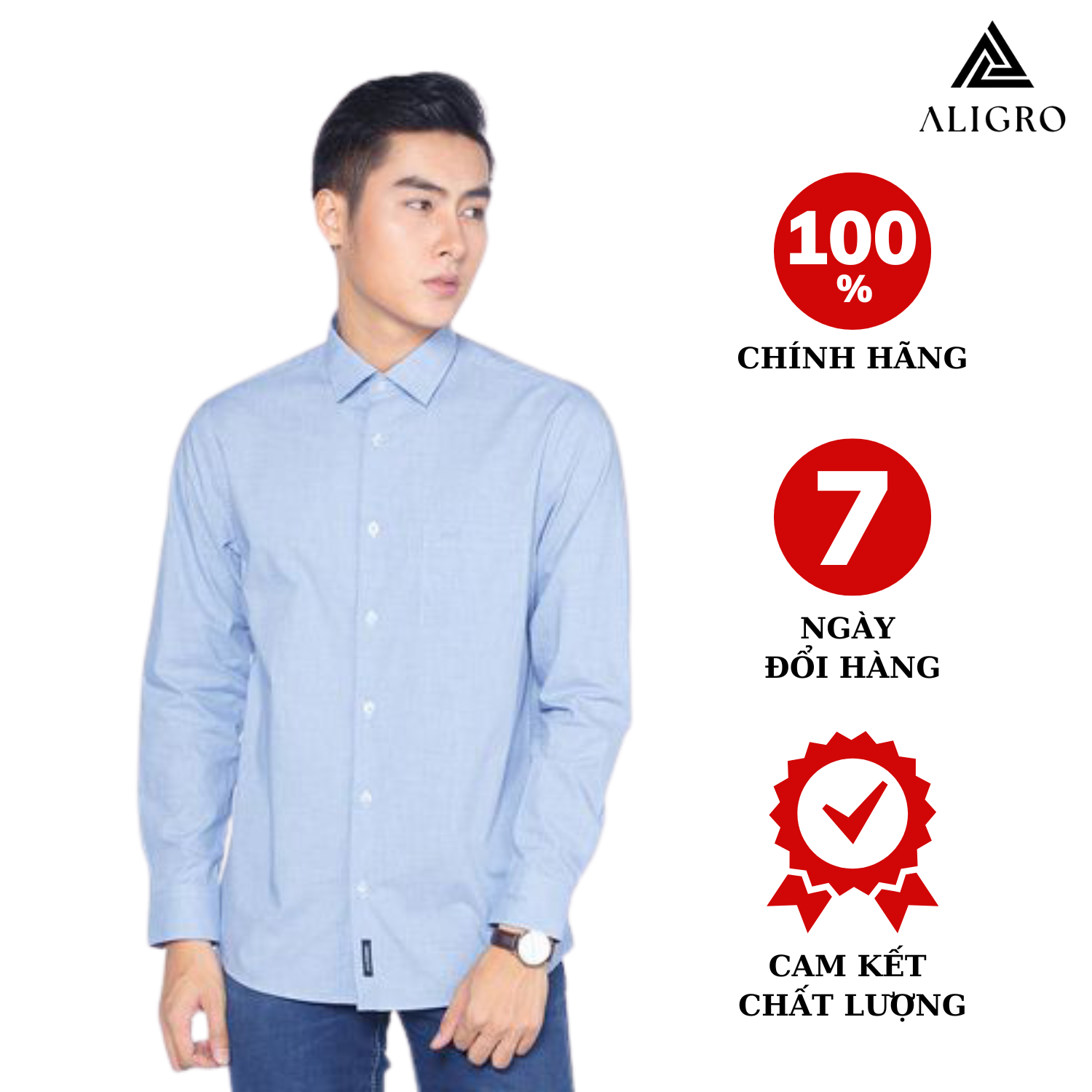Áo sơ mi dài tay công sở nam ALIGRO kẻ xanh dương, chất liệu cotton mềm mịn, thoáng mát, thấm hút mồ hôi tốt ALGS128