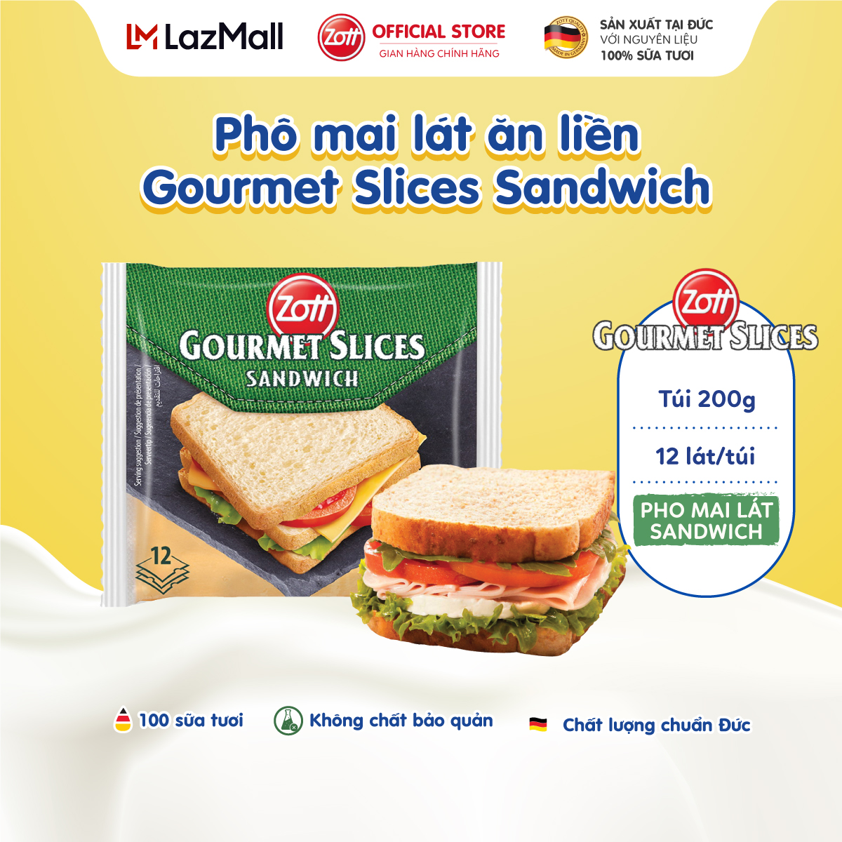Phô mai lát Zott Gourmet Slices SANDWICH nhập khẩu từ Đức