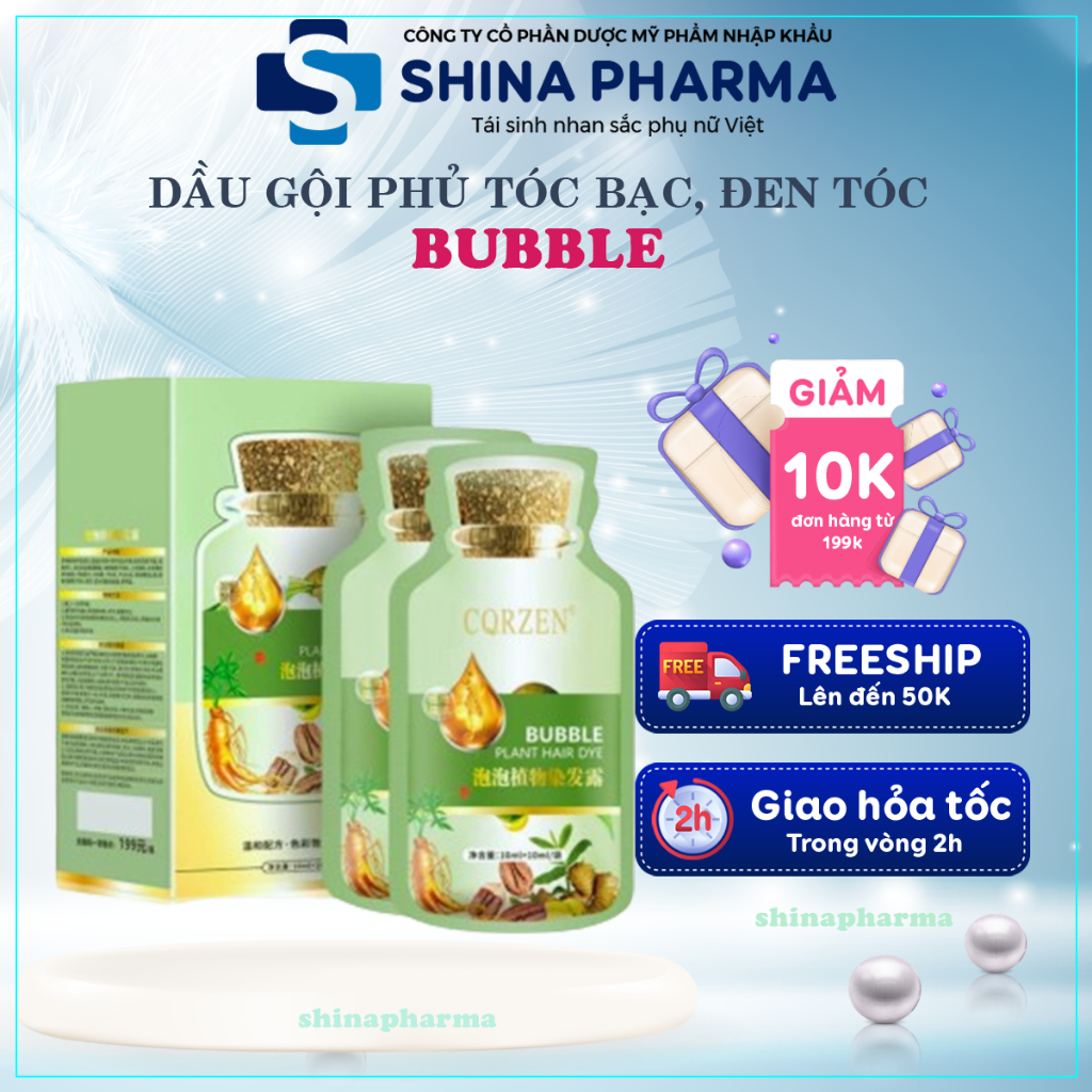 Dầu Gội Phủ Bạc Bubble - Dầu Gội Bubble Nhuộm Tóc Từ Thảo Dược Giúp Đen Tóc, Bóng Mượt (Hộp 10 Gói)