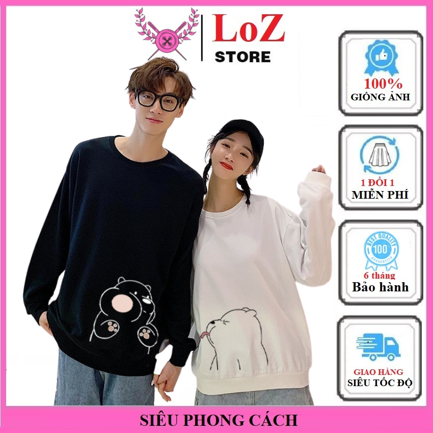[ SIÊU PHONG CÁCH ] Áo đôi ( 2 áo) tay dài chất mát vải đẹp in hai gấu lè lưỡi siêu dễ thương. áo đôi áo cặp.LOZITAR . { HÀNG ĐẸP } Vải nỉ bông da cá mềm mại có lớp lông dày dặn dễ phối đồ cực đẹp áo đôi nam nữ, áo cặp nam nữ