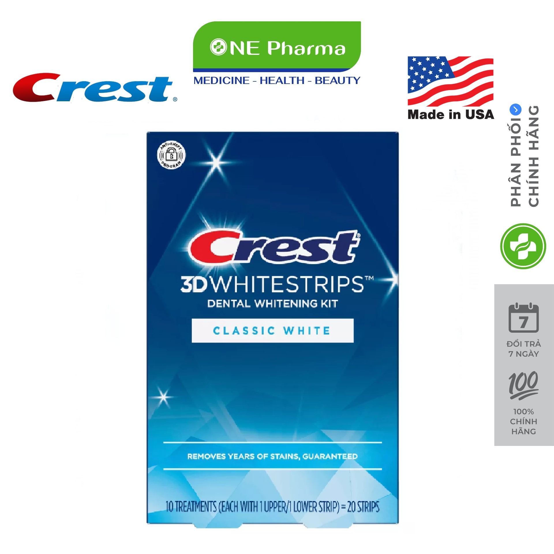 Miếng dán trắng răng Crest 3D Whitestrips Teeth Whitening Kit 20 miếng