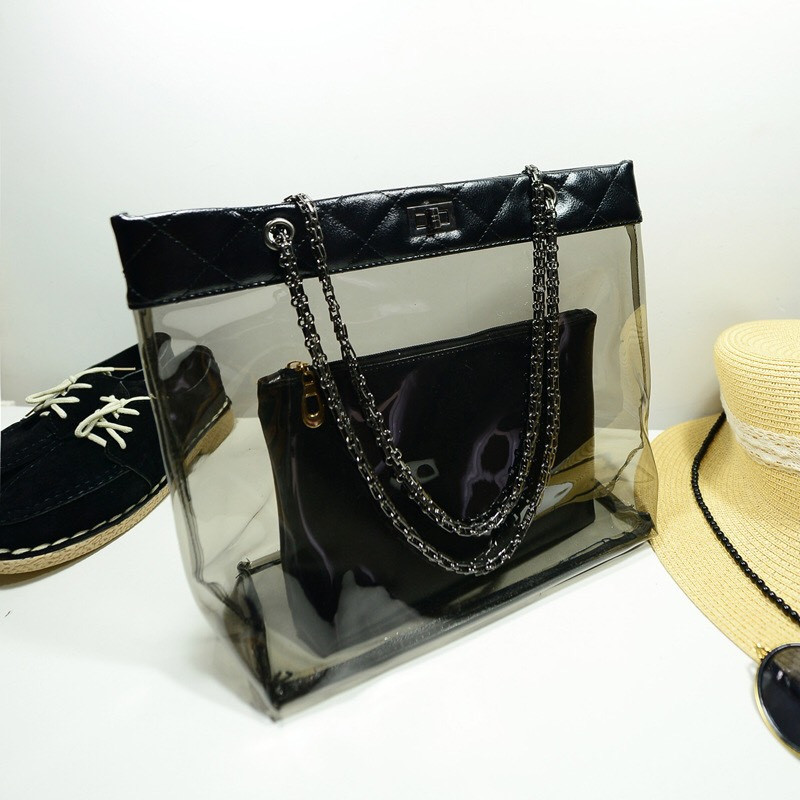 Túi xách nhựa 2 quai xích trong suốt