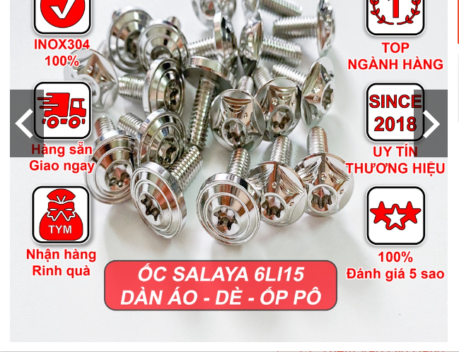 Ốc salaya 6li15 dù gắn dàn áo ốp pô dè chuẩn inox304