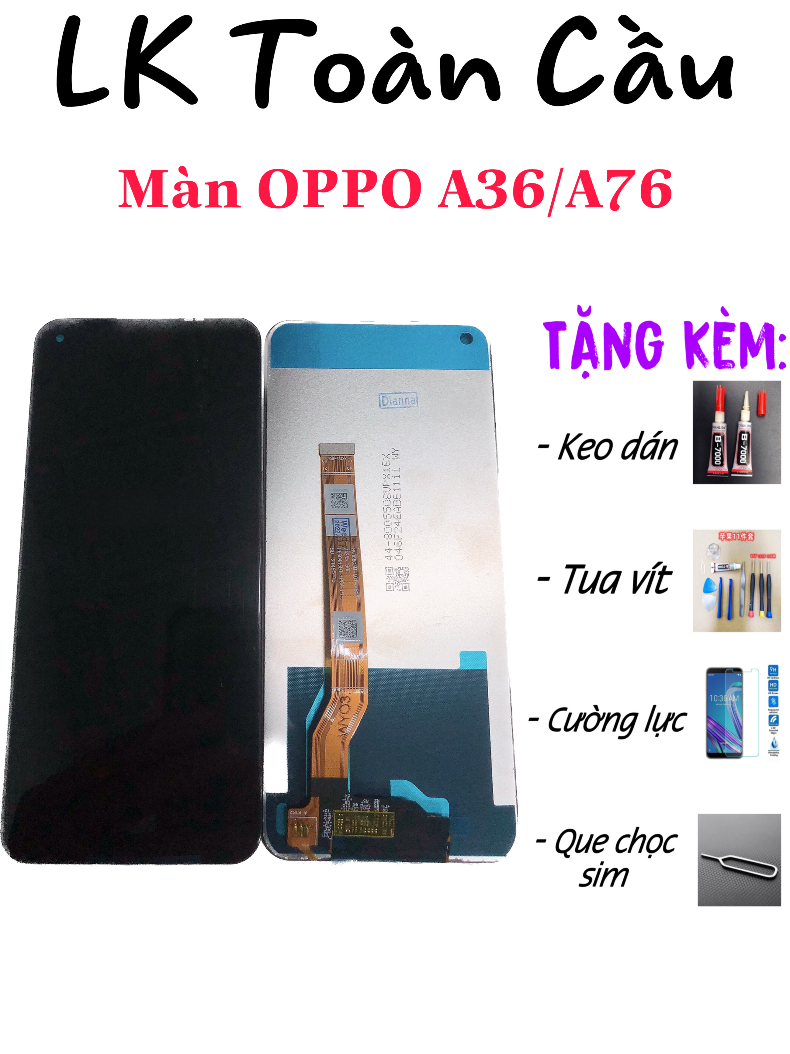 Màn hình oppo a36 / a76 / a36s new full bộ màu đen bảo hành 3 tháng tặng kèm keo dán màn hình+tua vít sữa chữa+cường lực+que chọc sim+free ship