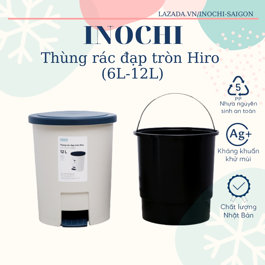 Thùng rác đạp tròn Inochi Hiro - công nghệ Ag+ kháng khuẩn khử mùi