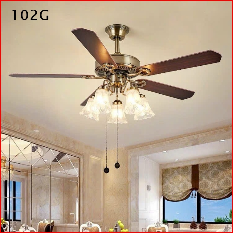 Quạt trần đèn trang trí phòng khách động cơ DC có đảo chiều,điều khiển từ xa 6 số,sải cánh rộng 1m32,tặng kèm bóng đèn led