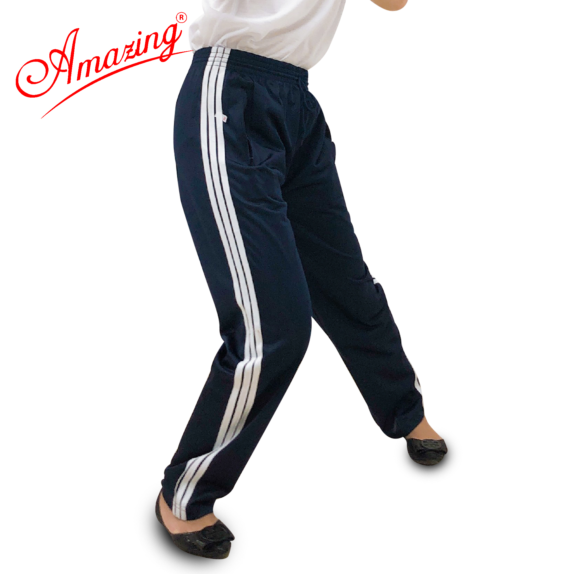 Quần thun thể dục 3 sọc Amazing, lưng thun, dây rút, vải cotton co giãn, hút mồ hôi, đủ size từ 20-100kg, Unisex