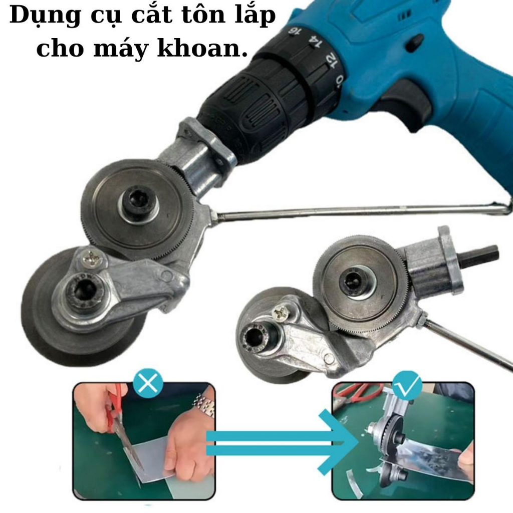 Đầu cắt tôn gắn máy khoan, Đầu cắt tôn đa năng gắn máy khoan cắt tôn phẳng ton sóng lưỡi cắt tôn cá loại