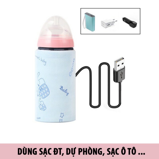 TÚI Ủ BÌNH SỮA , GIỮ NHIỆT BÌNH SỮA (Cắm dây vào cổng USB máy tính, pin dự phòng ĐT, củ sạc ĐT)