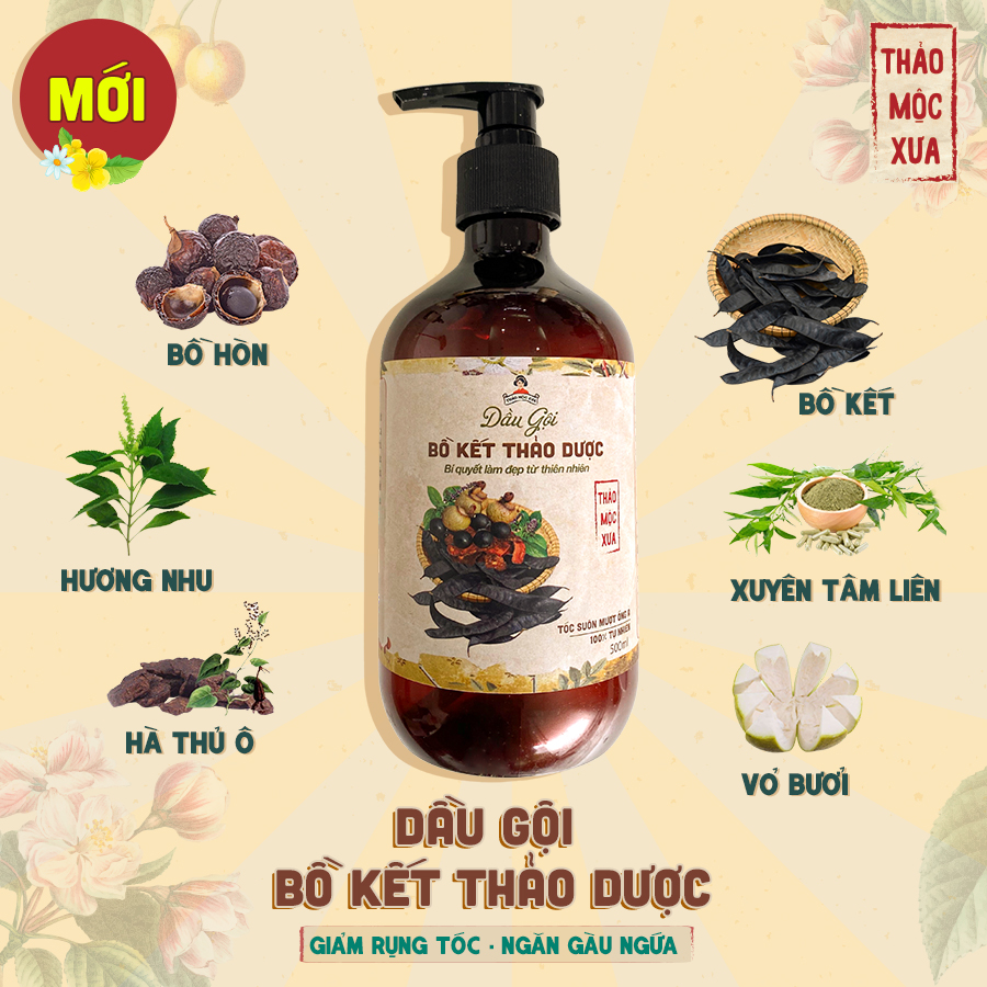 Dầu gội bồ kết thảo dược - thảo mộc xưa giúp giảm rụng tóc và ngăn ngừa gàu 500ml