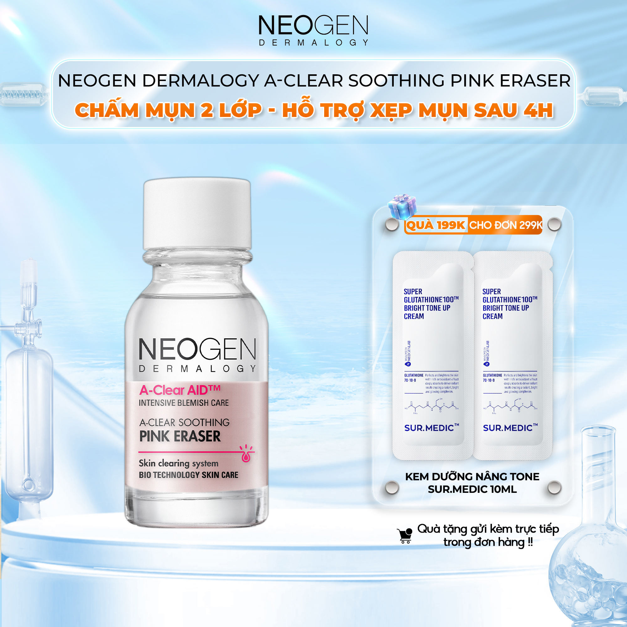 Chấm Mụn 2 Lớp Xẹp Mụn Sau 4h Neogen Dermalogy  A- Clear Aid Soothing Pink Eraser 15ml
