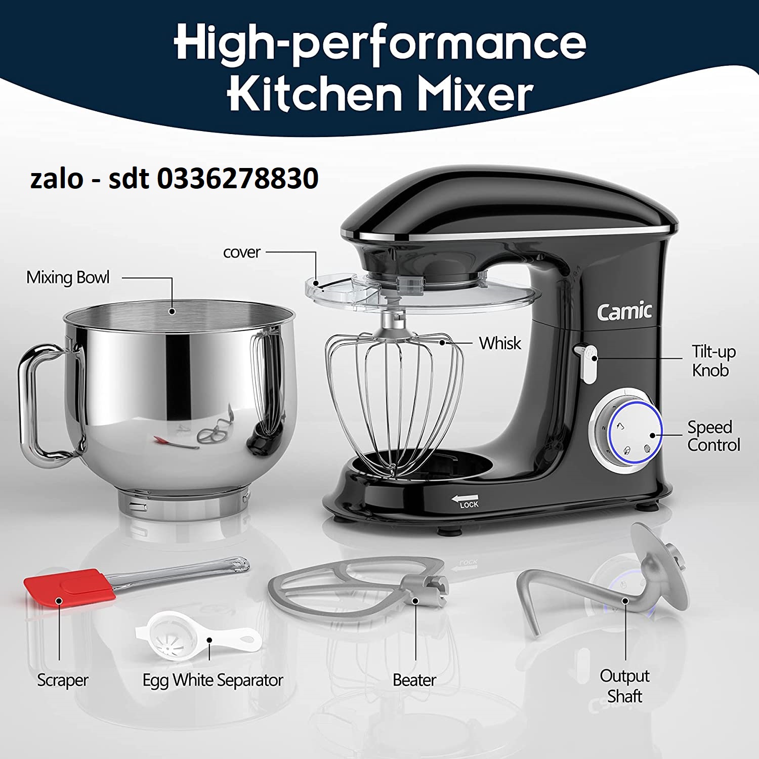Máy trộn bột camic 8l, công suất 1500w, hàng chuẩn uk. bảo hành 1 năm
