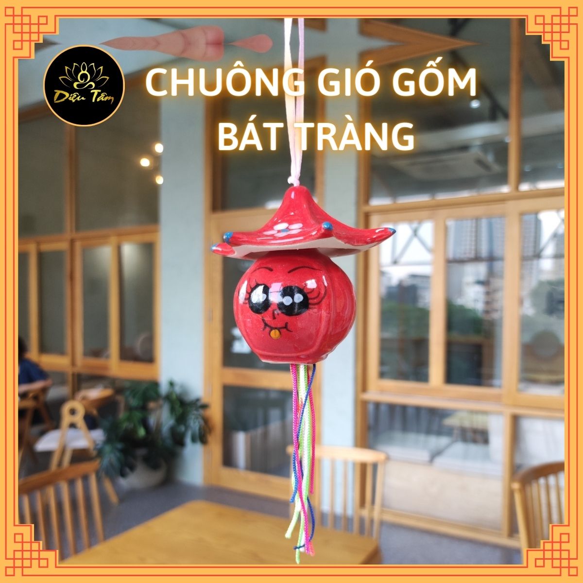 Chuông gió gốm Bát Tràng chuông gió phong thủy may mắn treo cửa trang trí decor nhà cửa - shop Diệu Tâm chuông gió gốm sứ