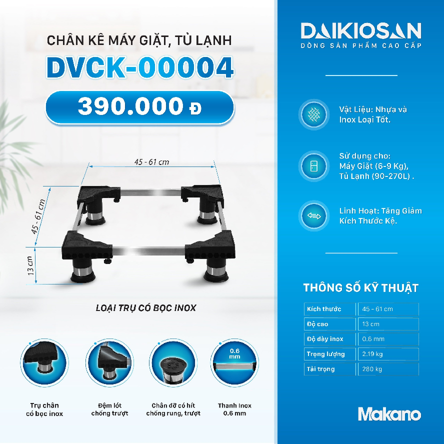 Giá đỡ máy giặt, chân đế tủ lạnh,kệ để tủ lạnh-máy giặt,dùng cho nhiều kích thước,chất liệu inox cao cấp chắc chắn,bền bỉ.