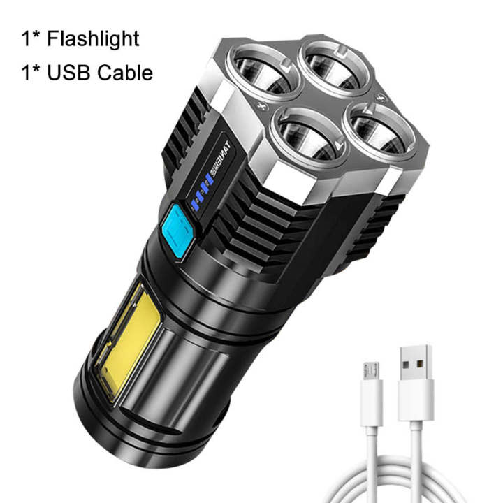 Đèn pin mini led, đèn pin mini led 4 bóng- đèn pin siêu sáng cầm tay 4 chế độ sáng - đèn pin sạc 4 led l19 đa năng cầm tay.