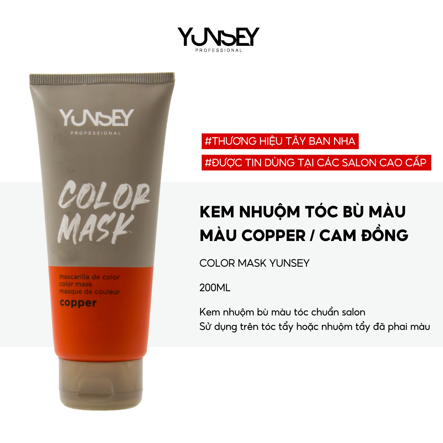 Kem nhuộm dưỡng tóc màu Đỏ Đồng Copper Color Mask Yunsey 200ml