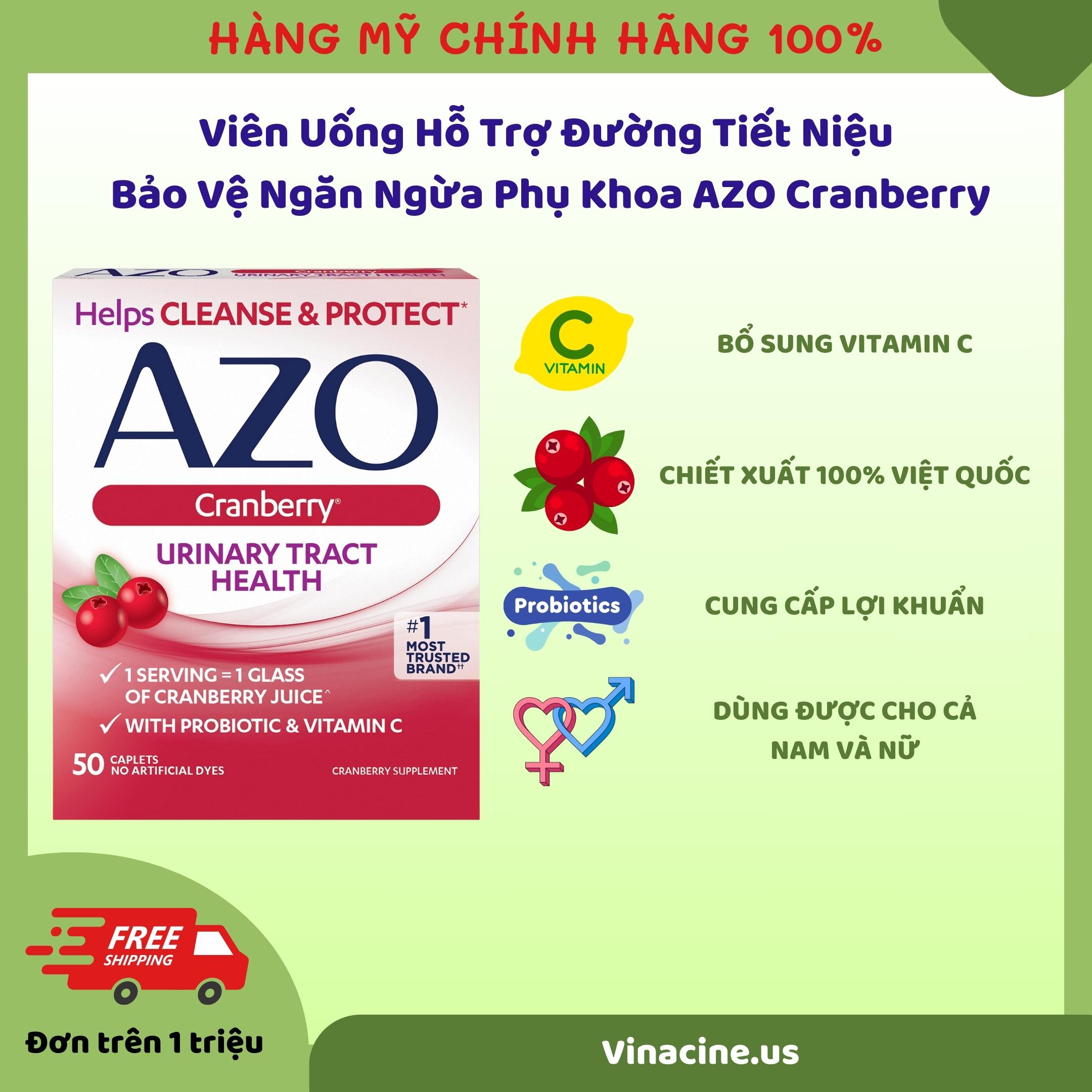 Viên Uống Hỗ Trợ Đường Tiết Niệu Bảo Vệ Ngăn Ngừa Phụ Khoa AZO Cranberry