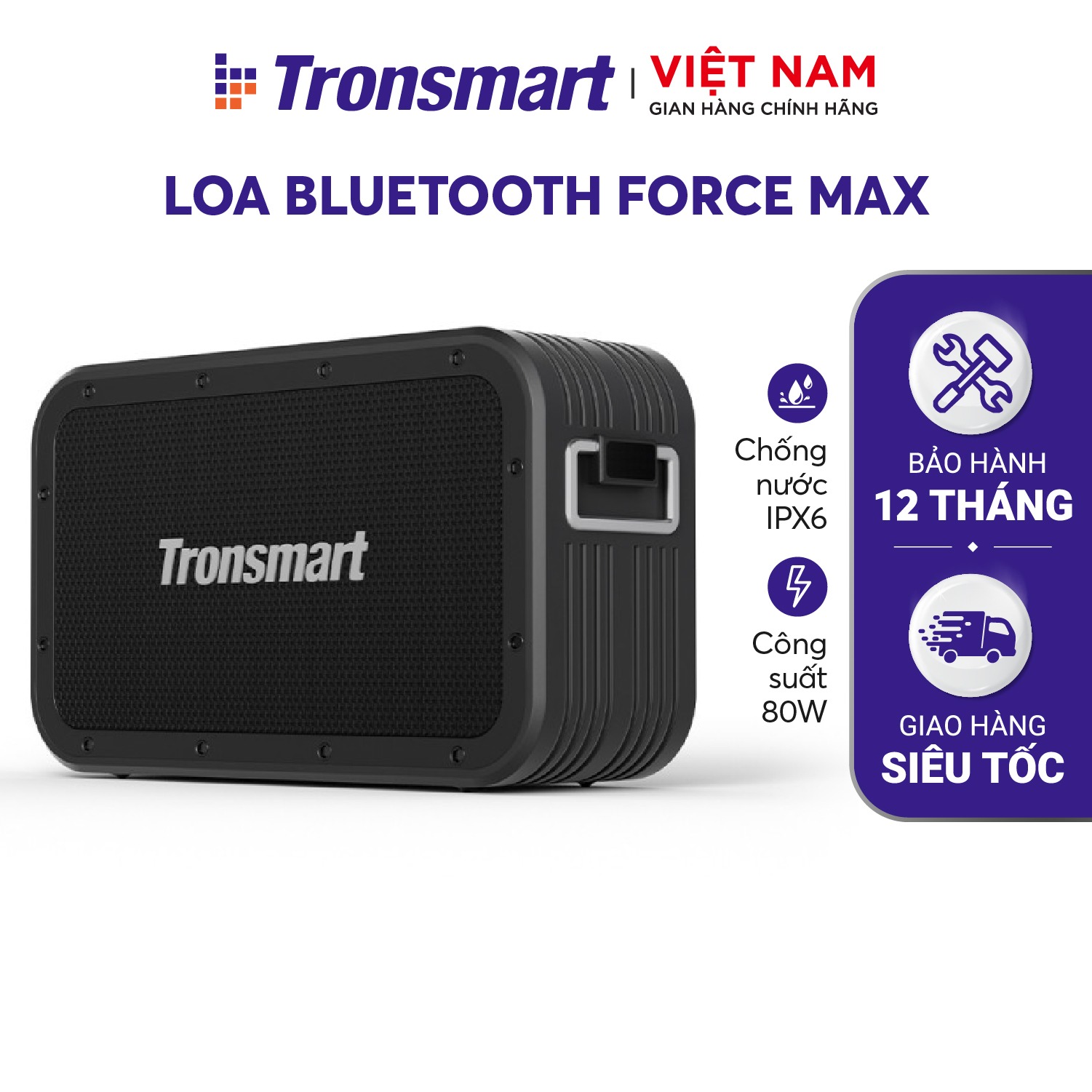 Loa Bluetooth 5.0 Tronsmart Force Max Công suất 80W, Chống thấm nước IPX6 - Thời gian 13 giờ chơi nhạc - Hàng phân phối chính hãng - Bảo hành 12 tháng