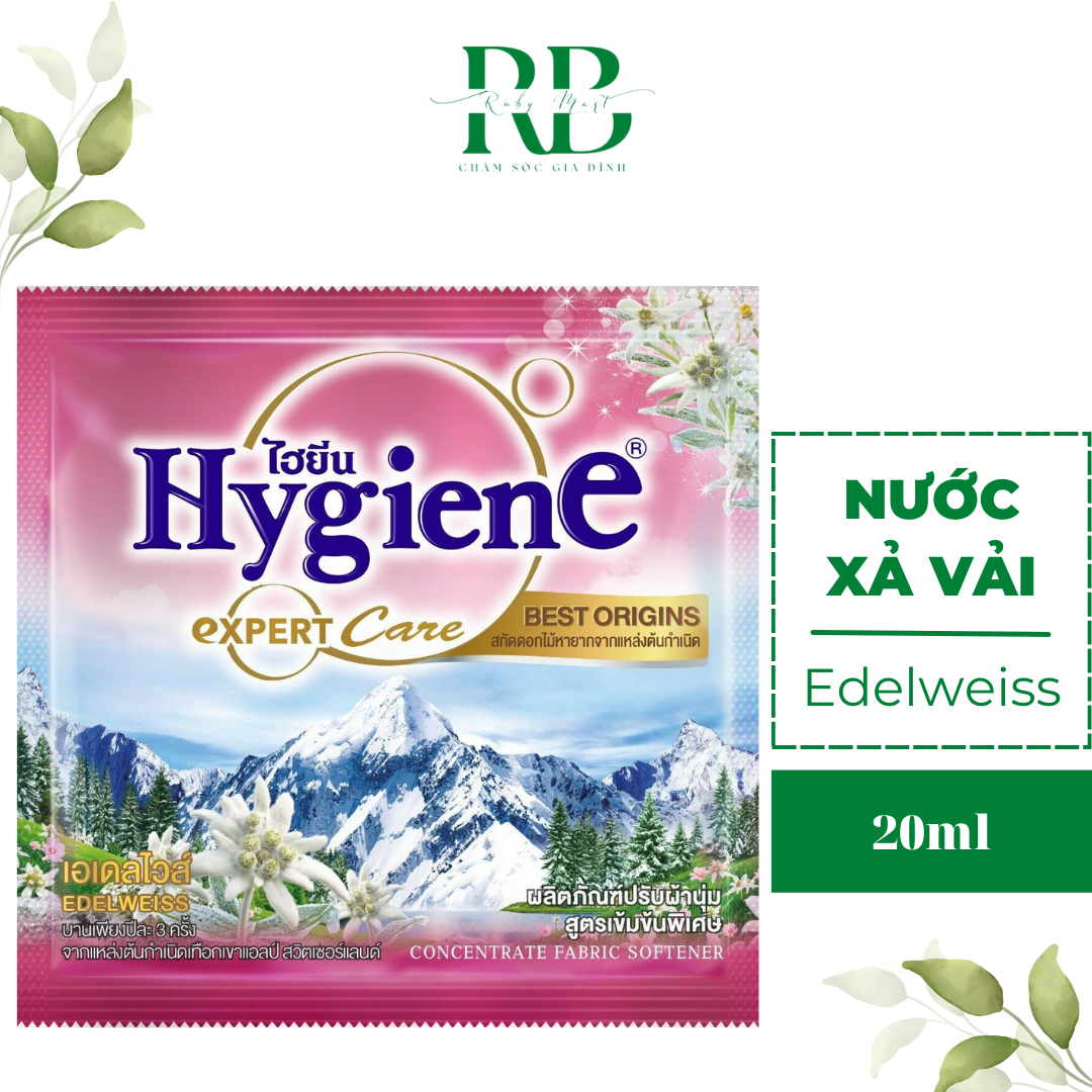 Nước Xả Vải Hygiene Hương Hoa Nhung Tuyết Edelweiss Chính Hãng Thái Lan Gói 20ml Dây 12 Gói