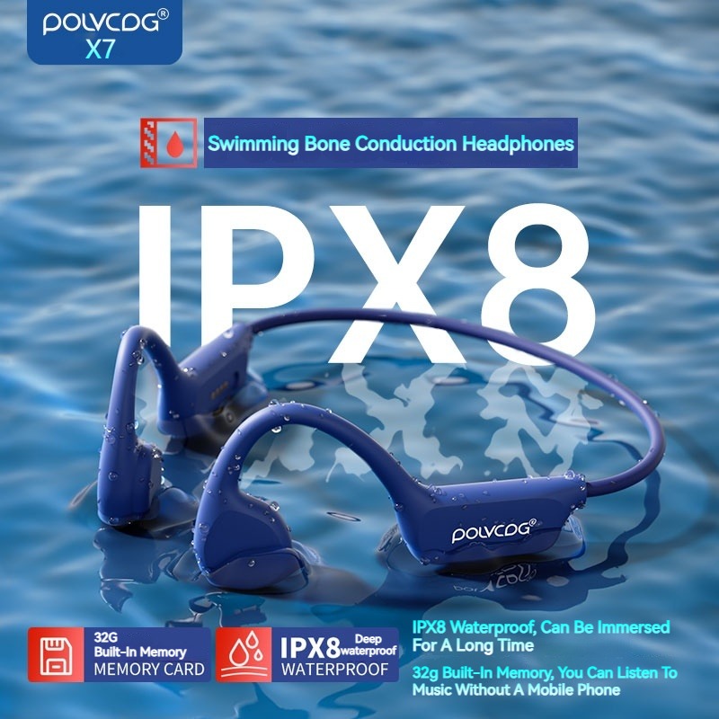 POLVCDG-X7 IPX8 Waterproof Original High Quality Bass Wireless Earbuds Sports Headphones Bone Conduction Swimming Headphones True Wireless Ear Phone Bluetooth earphones