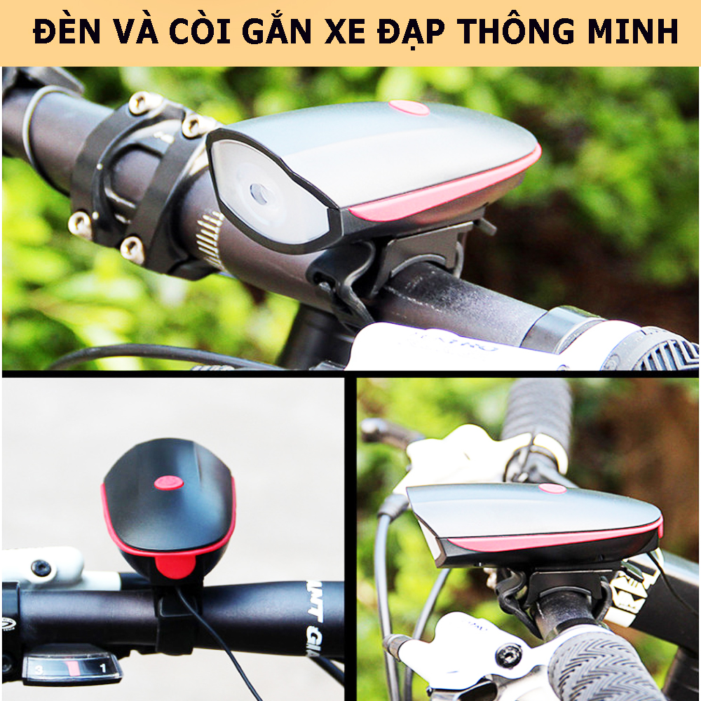 Đèn pin sạc gắn xe đạp, Đèn gắn xe đạp, Đèn Và Còi Gắn Xe Đạp - Xạc pin Thông minh, Đèn có 3 chế độ sáng, 6 kiểu còi (chuông) báo, Lắp ráp dễ dàng BẢO HÀNH 6 THÁNG.