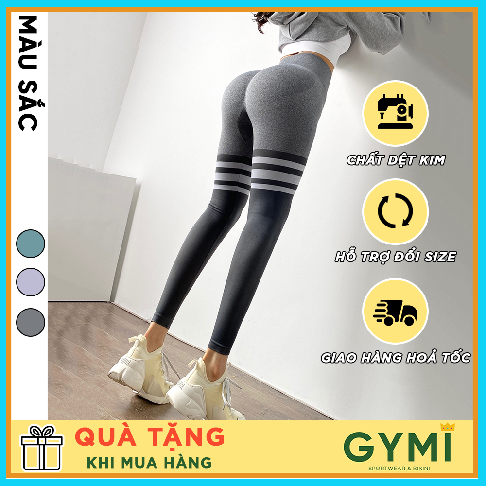 Quần tập Gym Yoga nữ chun mông GYMI QD35 Mitao Girl dáng dài legging cạp cao lưng cao nâng mông tập thể thao yoga rumba aerobic màu vạch chân