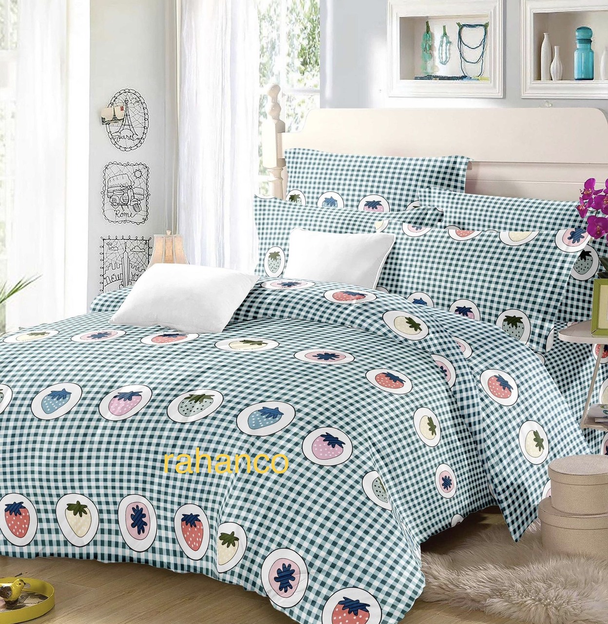 Bộ Chăn – Ga – Gối – Nệm RAHANCO 100% Cotton Nhập Khẩu Hàn Quốc – Họa Tiết Dâu Tây - Chất Liệu Mềm Mịn - Thân Thiện Với Làn Da