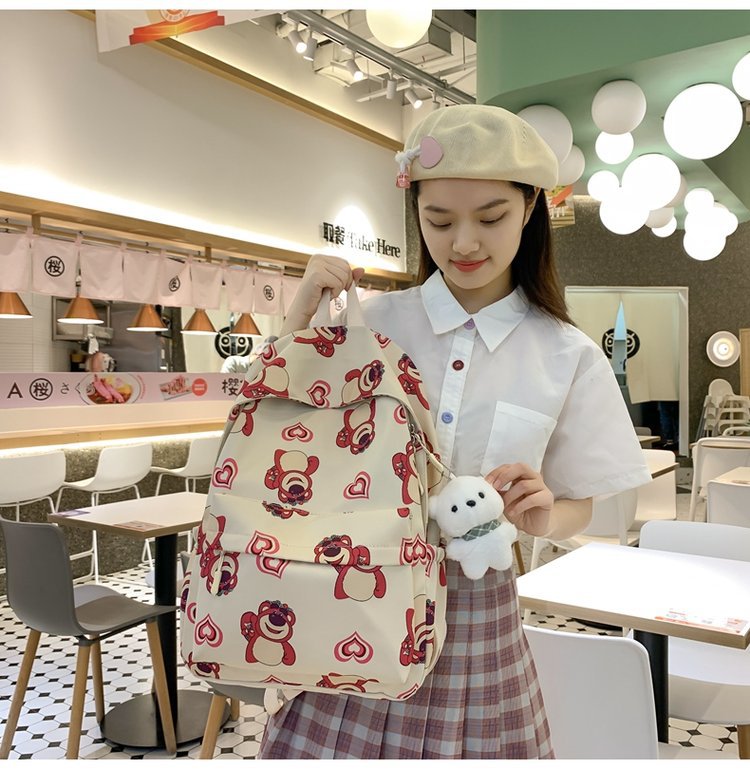 Balo gấu dâu ulzzang chống nước, cặp xách sinh viên học sinh thời trang hàn quốc tặng kèm móc gấu bông