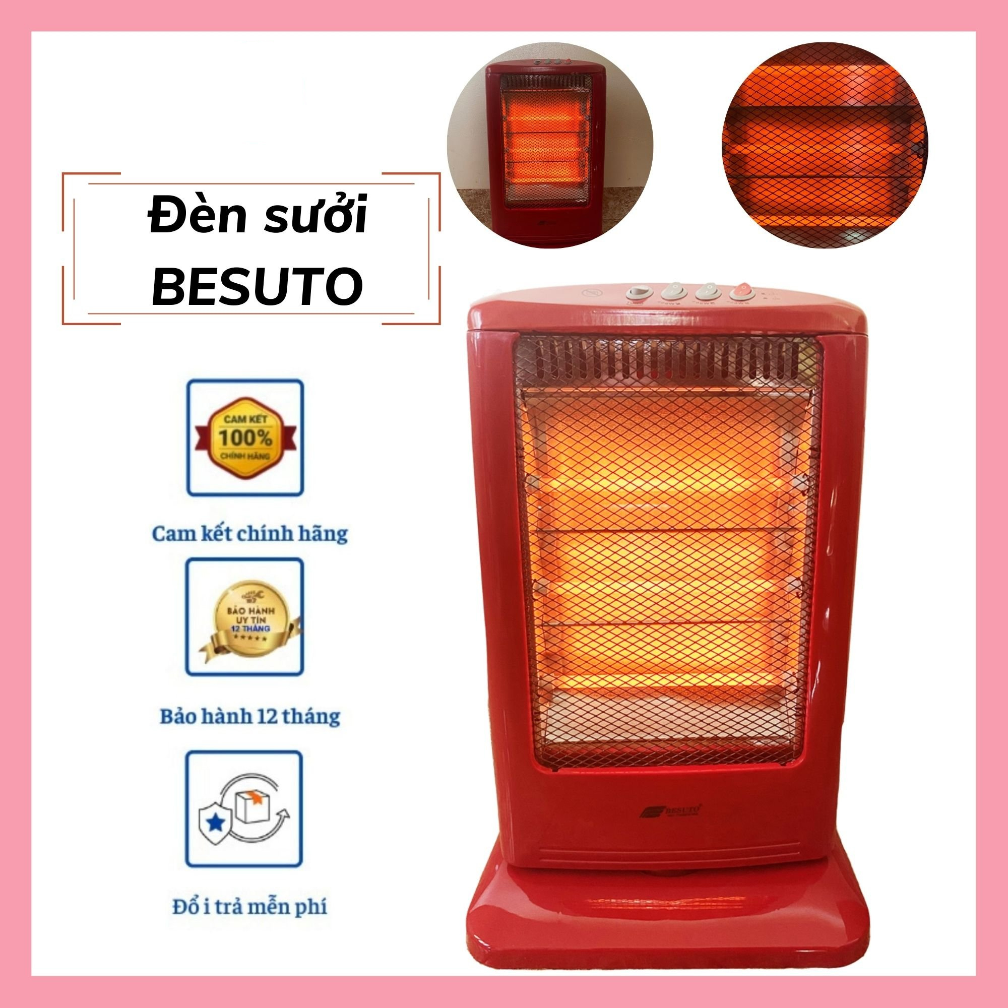 Quạt sưởi 3 bóng besuto 7329, máy sưởi điện besuto thái lan 1200w tự ngắt khi bị đổ, máy sưởi ấm phòng ngủ, quạt sưởi ấm mùa đông