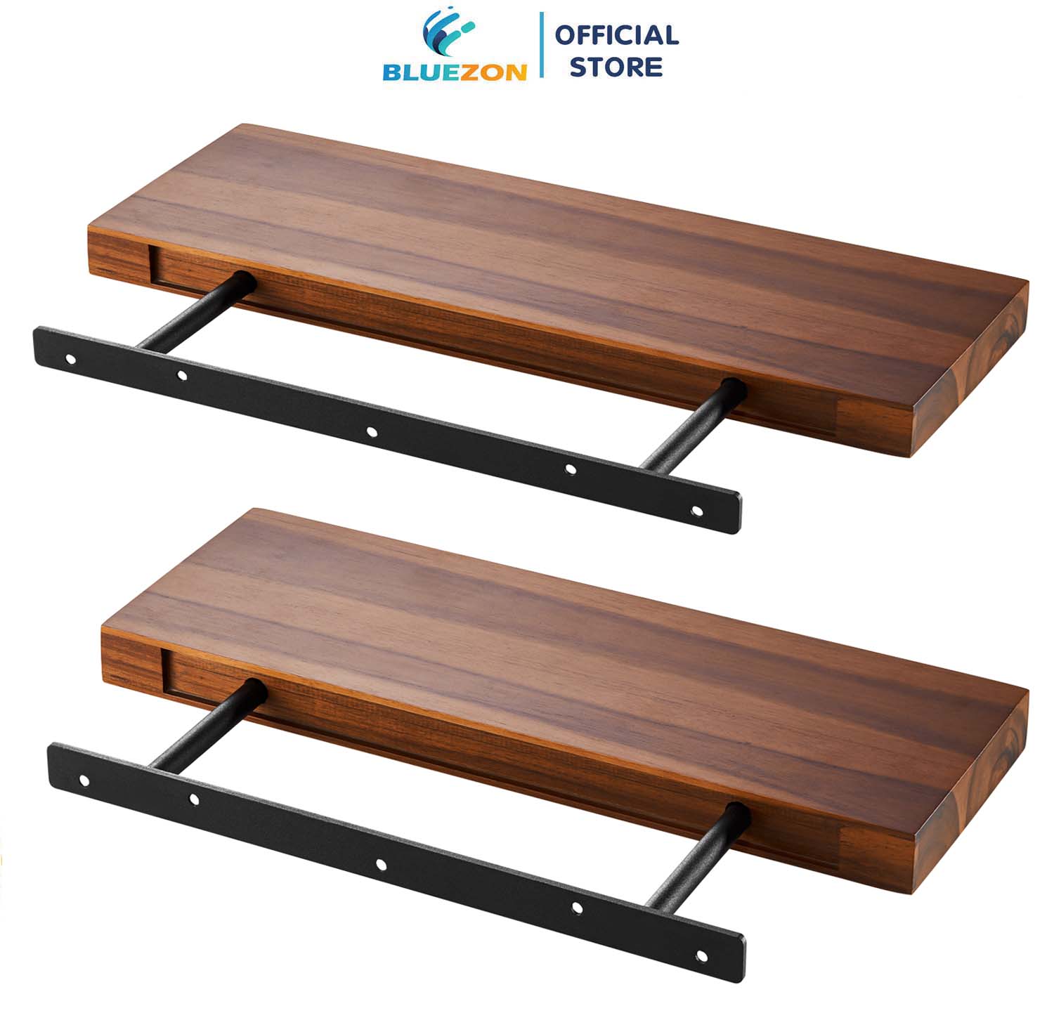 Combo 2 kệ gỗ treo tường trang trí BLUEZON 43cm, kèm chốt chữ U âm tường, phụ kiện vít tắc kê
