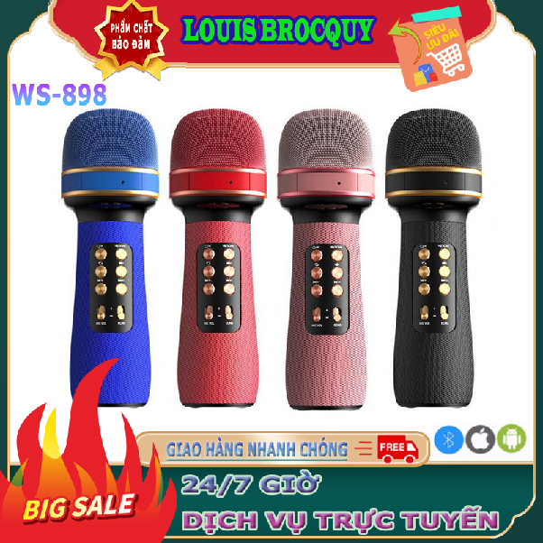 Mic Karaoke Kiêm Loa Bluetooth WS-898, Micro Karaoke Bluetooth mini cầm tay Nâng giọng cực chất, Loa hát karaoke