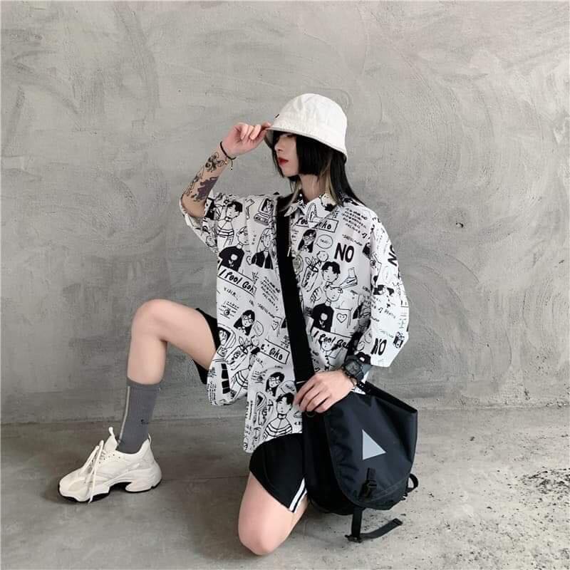 [HCM]Áo sơ mi form rộng nam nữ mặc được in hình TRUYỆN ANIME