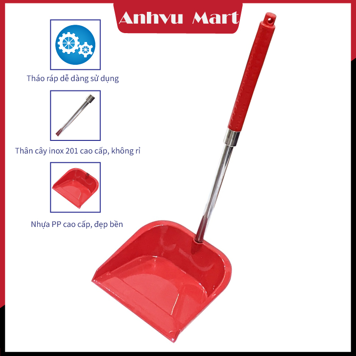 Cây hốt rác nhựa cán inox dài ,ky rác dày dặn,bền đẹp FeeshipXtra
