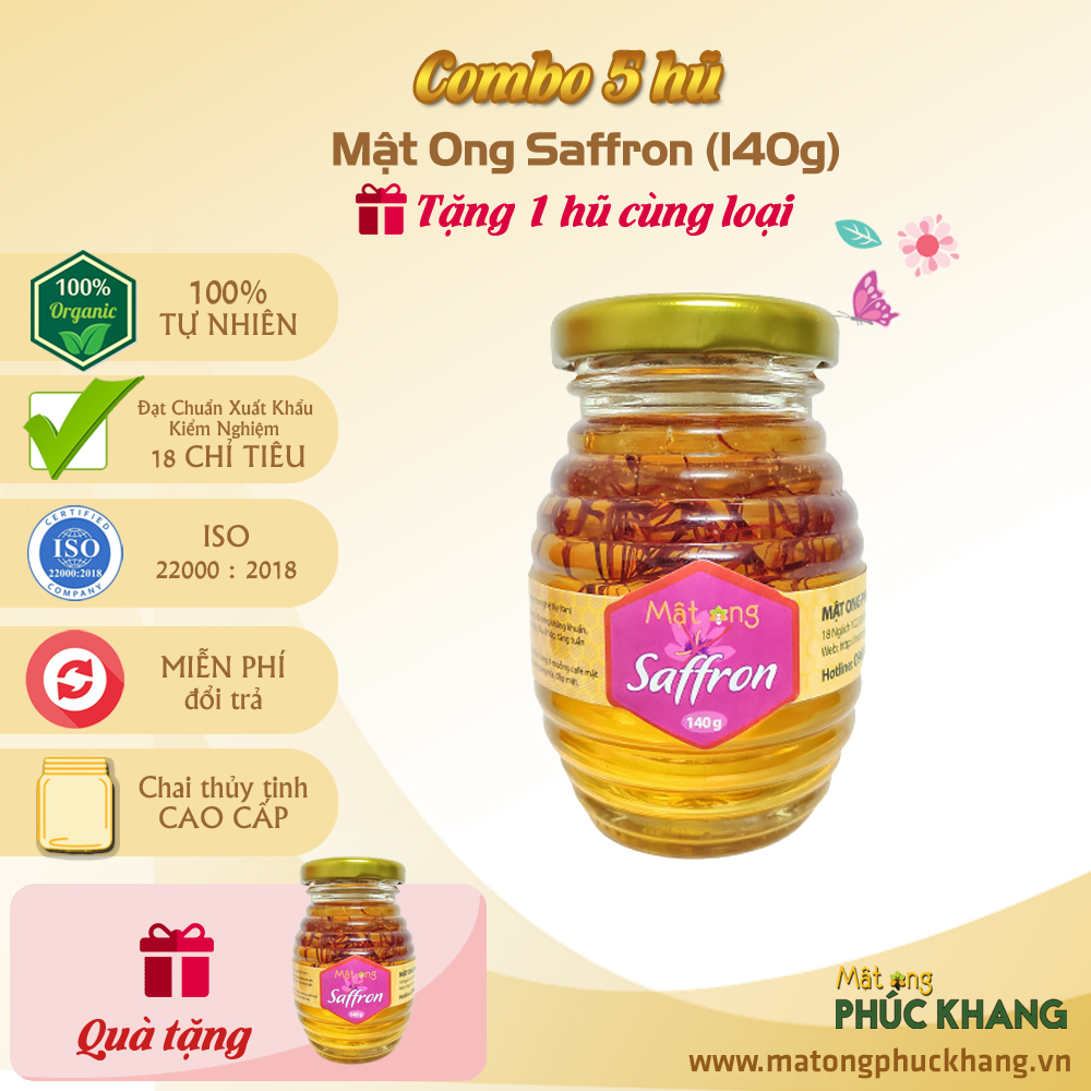 Mật Ong Phúc Khang - Com bo 5 Saffron ngâm mật ong hũ 140g