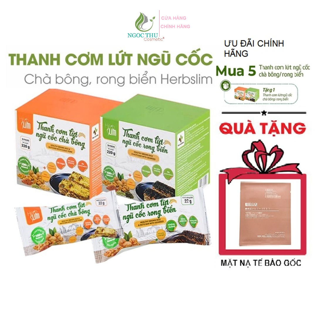 Thanh gạo lứt chà bông herbslim cơm lứt ngũ cốc chà bông, gạo lứt rong biển chính hãng chuẩn vị thơm, ngon hộp 10 gói