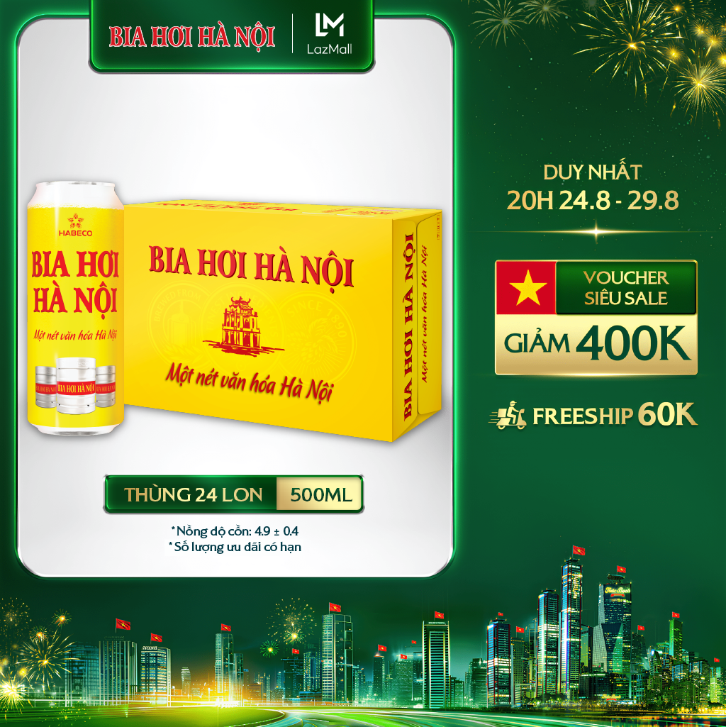 Thùng 24 lon bia hơi hà nội - habeco