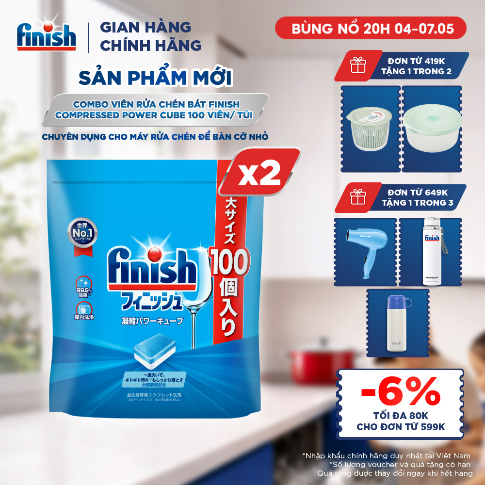 Combo 2 Viên Rửa Chén Finish Nhật Bản Power Cube 100 Viên