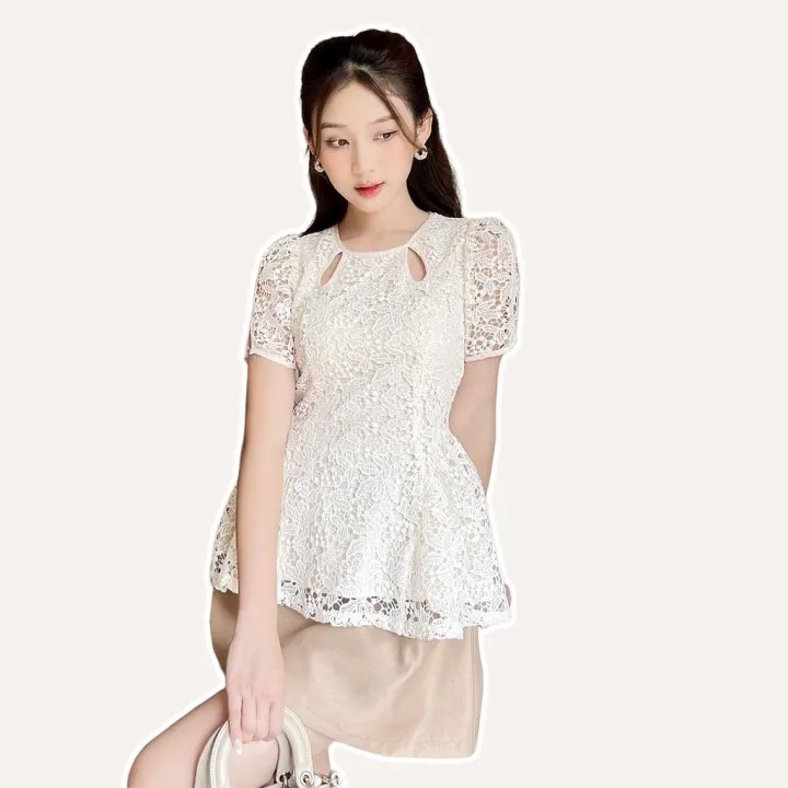 Áo kiểu nữ peplum ngắn tay dáng xòe Linly Store