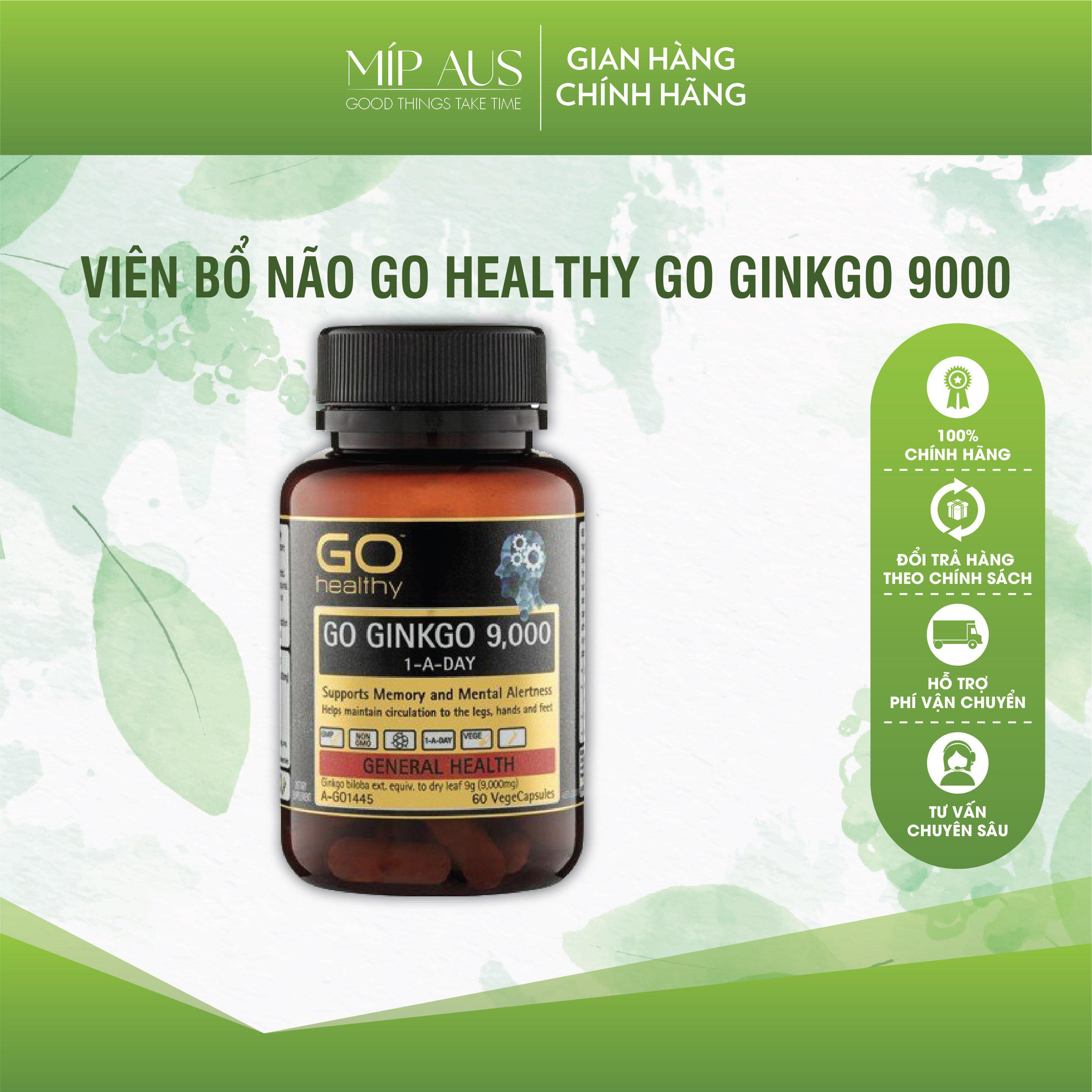 Viên uống bổ não hàm lượng cao úc 💎💎 - go healthy ginkgo 9000mg