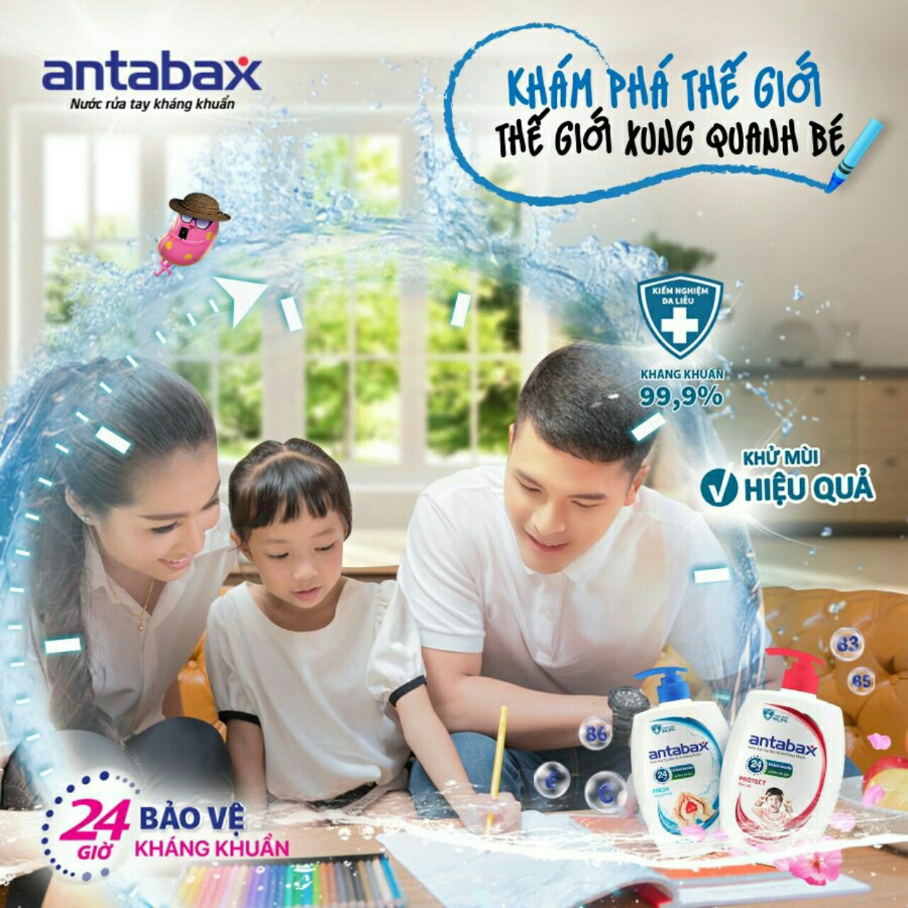 Nước rửa tay kháng khuẩn antabax 500ml - loại bỏ 99.9% vi khuẩn