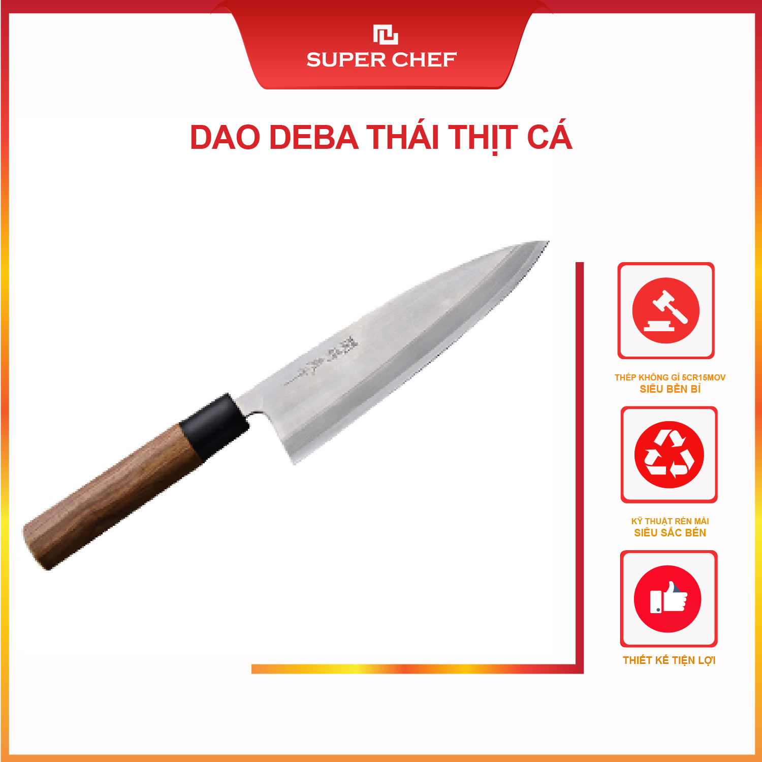 Dao deba thái thịt, filet cá super chef chuẩn dao nhật siêu sắc bén, lâu cùn dao 10