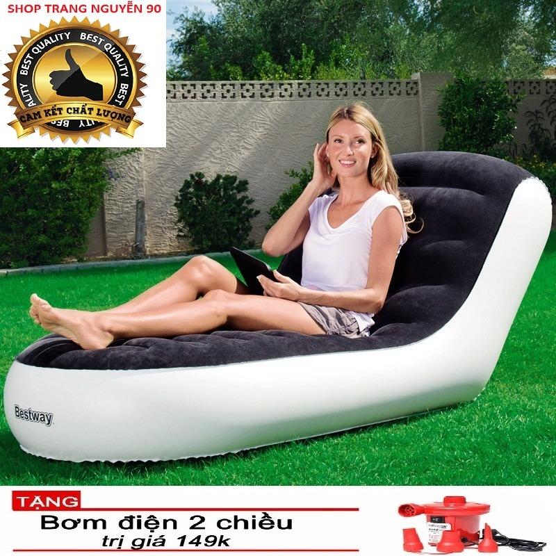 [ THANH LÝ BÁN LỖ ]  Smart Store Ghế lười hơi Bestway, Lazy flocking inflatable sofa êm ái chất liệu cao cấp (165x84x79)cm . BH 12 tháng lỗi 1 đổi 1 tặng kèm bơm điện