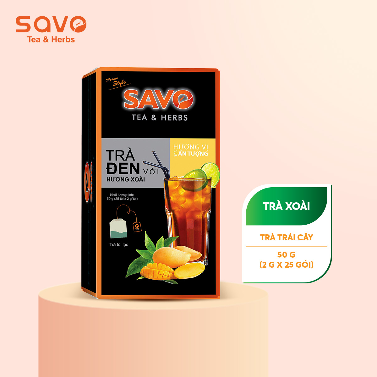 Trà SAVO Xoài (Mango Tea) - Hộp 25 Túi x 2g