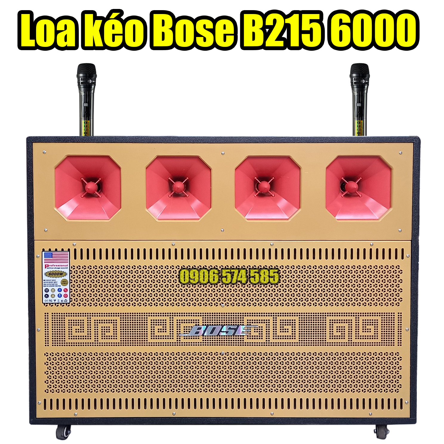 Loa kéo Bluetooth 4 tấc đôi nằm ngang 4 treble kèn cực hay công sất lớn, tặng kèm 2 micro UHF chống hú