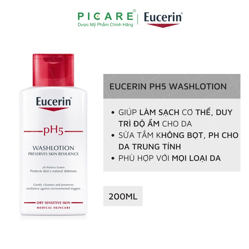 [GIẢM 20K ĐƠN 399K] Eucerin Sữa Tắm Và Rửa Mặt Cho Da Nhạy Cảm Eucerin pH5 Washlotion 200ml