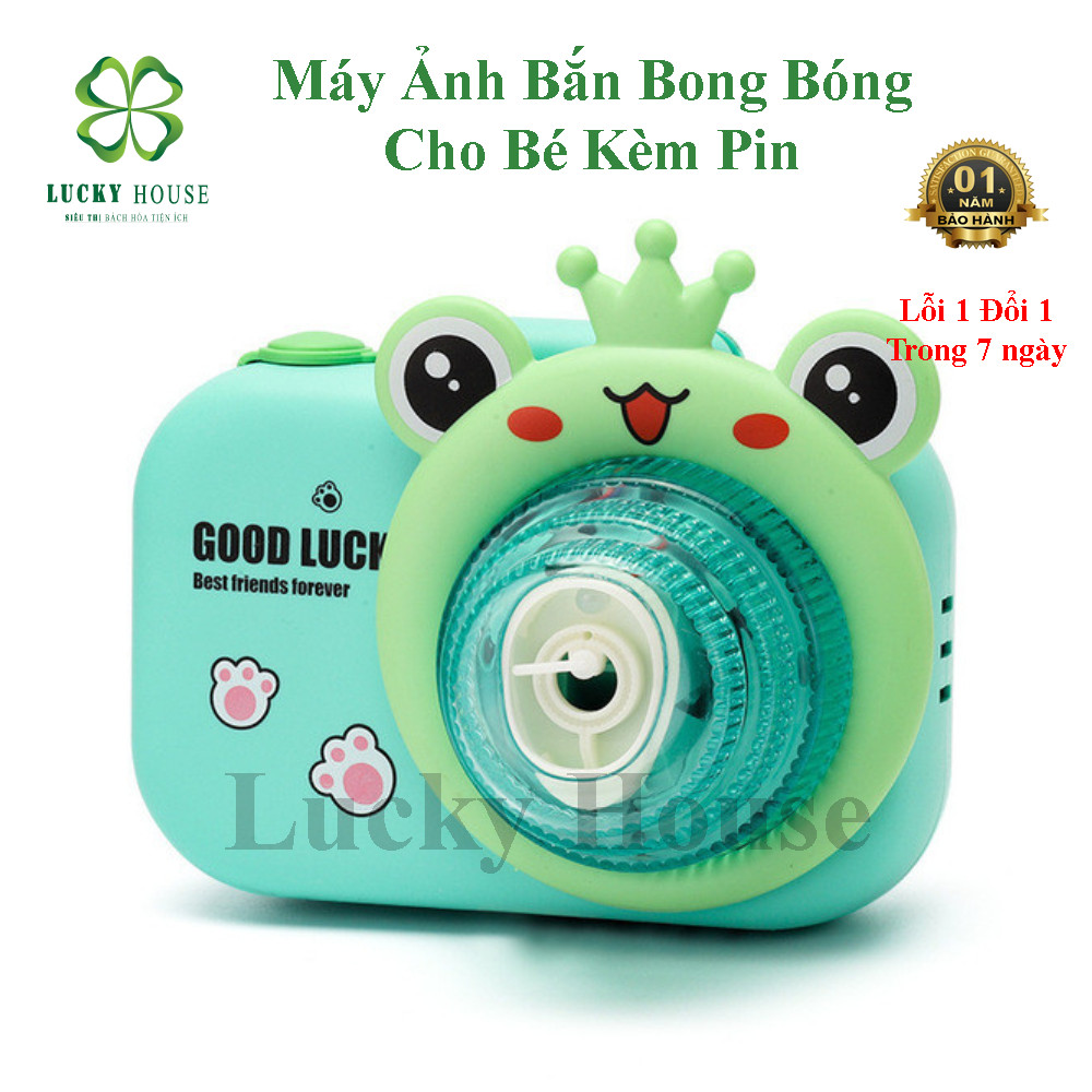 Máy thổi bong bóng xà phòng điện tử tự động hình máy ảnh cho bé , máy thổi bong bóng chạy pin họa tiết hình dễ thương tặng kèm pin