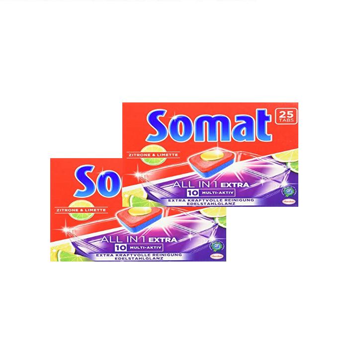 Combo 2 hộp viên rửa chén somat 25 viên viên rửa chén tổng hợp đầy đủ 10 tính năng