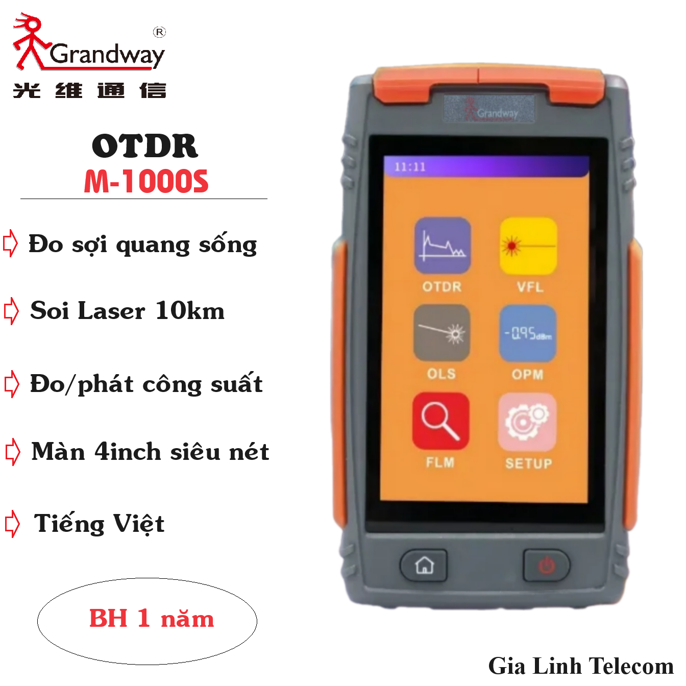 Máy đo điểm đứt cáp quang otdr grandway m-1000s - đo sợi quang sống