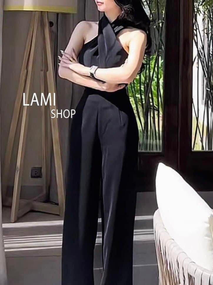   Voucher 50k Freeship Max 0 đồng toàn quốc  Jum quần ống rộng dài màu đen jum yếm quần ống suông dài jum đen mặc đi tiệc cưới cổ yếm jum hotgirl sang chảnh 