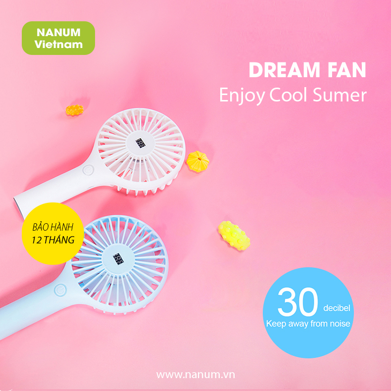 Quạt cầm tay để bàn mini Nanum Pin 2,000mAh, quạt mini hoạt động lên đến 7h, nhỏ gọn tiện dụng giá rẻ, động cơ lõi đồng bền bỉ và êm ái - NANUM BF027B